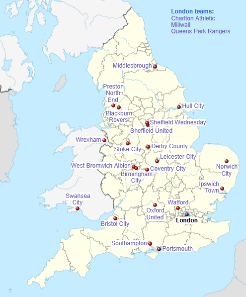 Čempionšip 25/26 mapa klubova